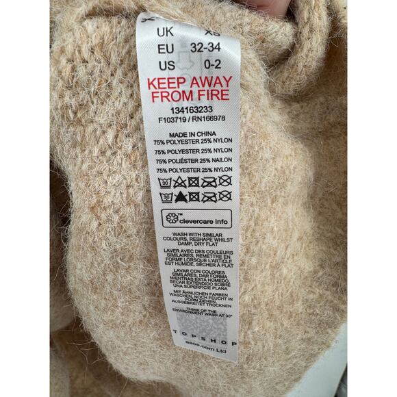 Topshop Oat Beige Knit Fluffy Crewneck Oversized Sweater Dress Size US 0-2 XS - Picture 6 of 9